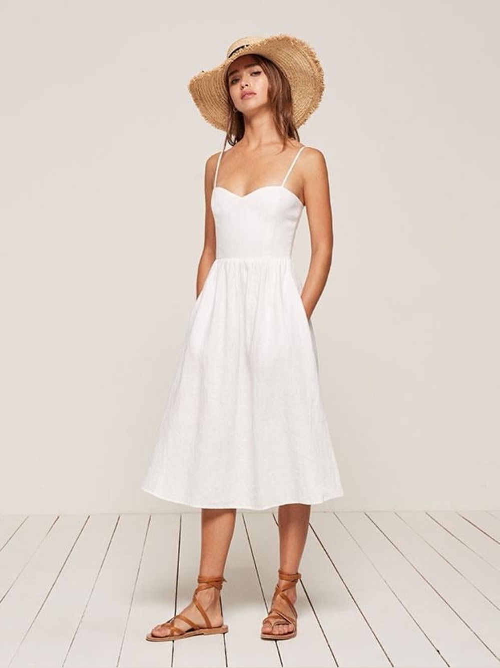 Reformation White Olivia Linen Midi Dress 100% Linen